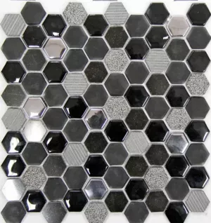 Плитка Mosavit мозаика 31x30 Hexagono Negro гладкая глянцевая черный