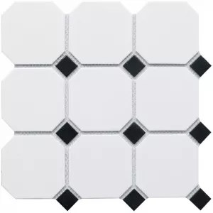 Плитка Starmosaic 30x30 керамическая мозаика Geometry Octagon Big White/Black Matt матовая