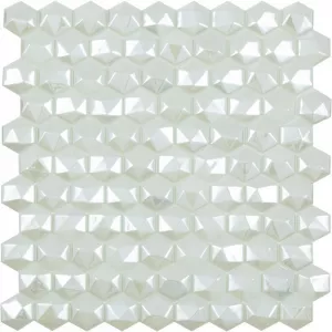 Плитка Vidrepur 32x31 стеклянная мозаика Hexagon Diamond 350D White глянцевая объемная