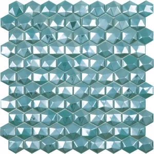 Плитка Vidrepur 32x31 стеклянная мозаика Hexagon Diamond 370D Turquoise глянцевая объемная