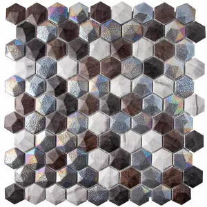 Плитка Vidrepur 32x31 стеклянная мозаика Hexagon Forest Mix глянцевая объемная